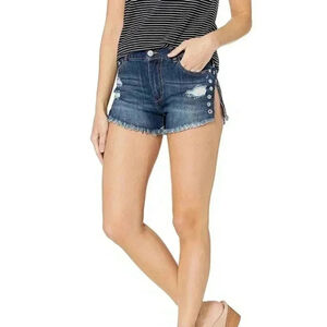 Dollhouse High-Waisted Distressed Denim Jean Shorts with Grommets - Size 1